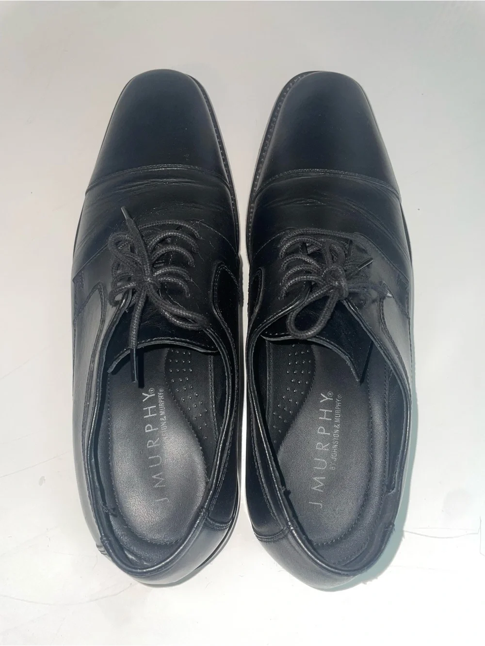 Johnston & Murphy Black Leather Lace-Up Oxfords